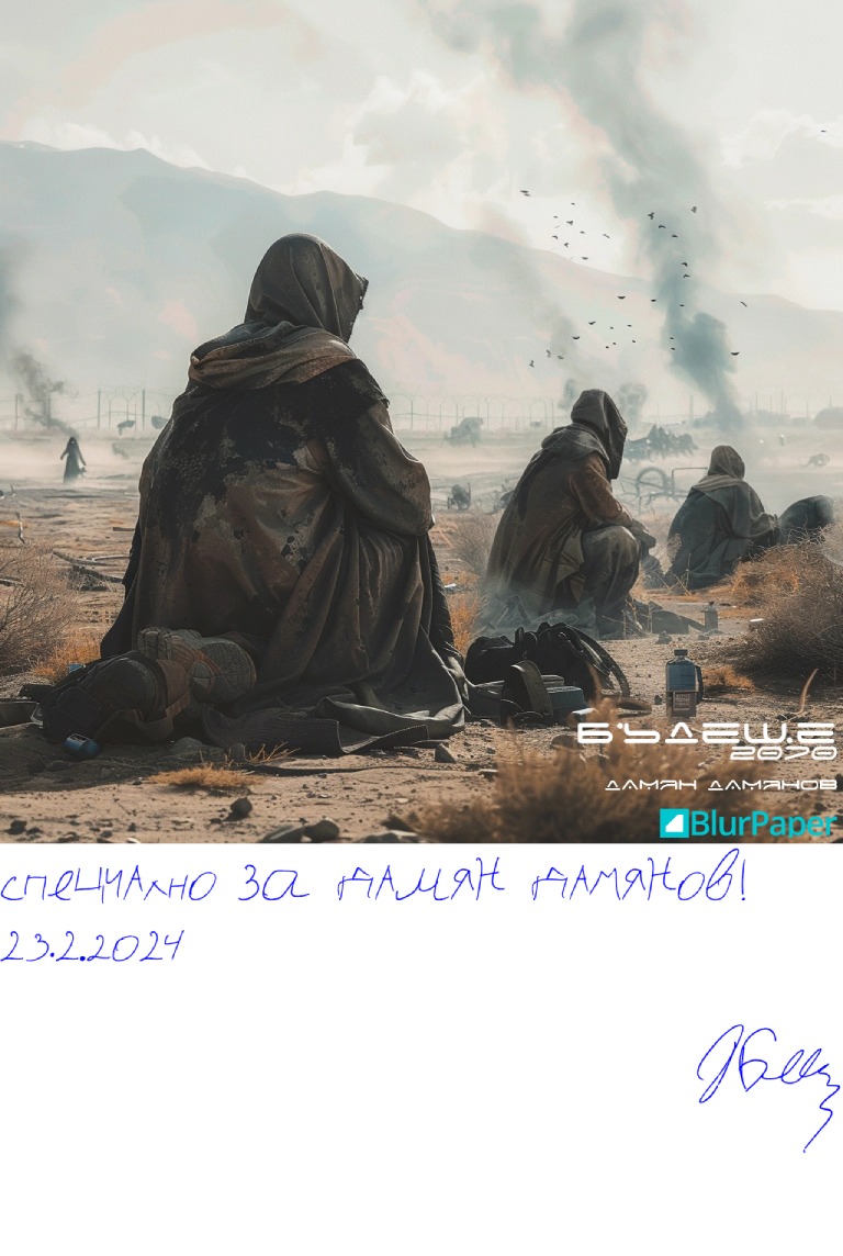 Бъдеще - 2070 - Дамян Дамянов - подписана илюстрация за Дамян Дамянов