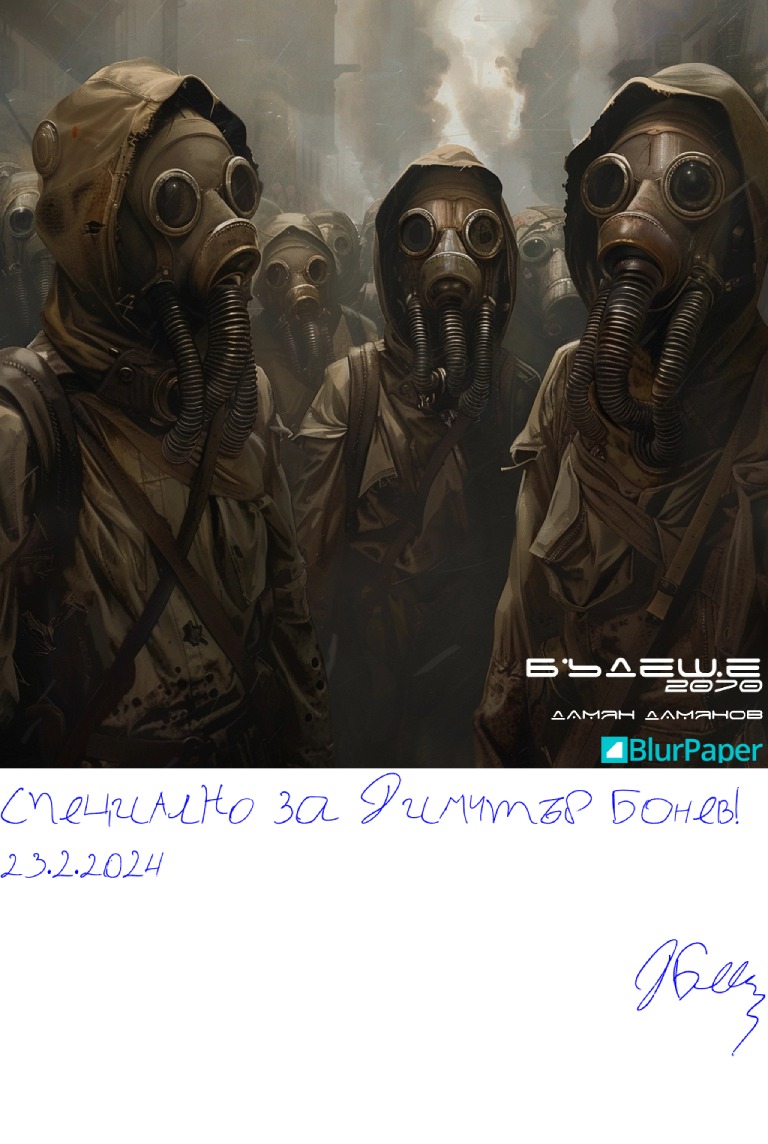 Бъдеще - 2070 - Дамян Дамянов - подписана илюстрация за Димитър Бонев