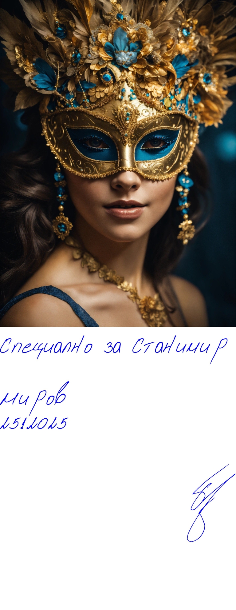 Венецианките - Portrait of a woman in a richly decorated masquera - Подписана илюстрация за Станимир Миров