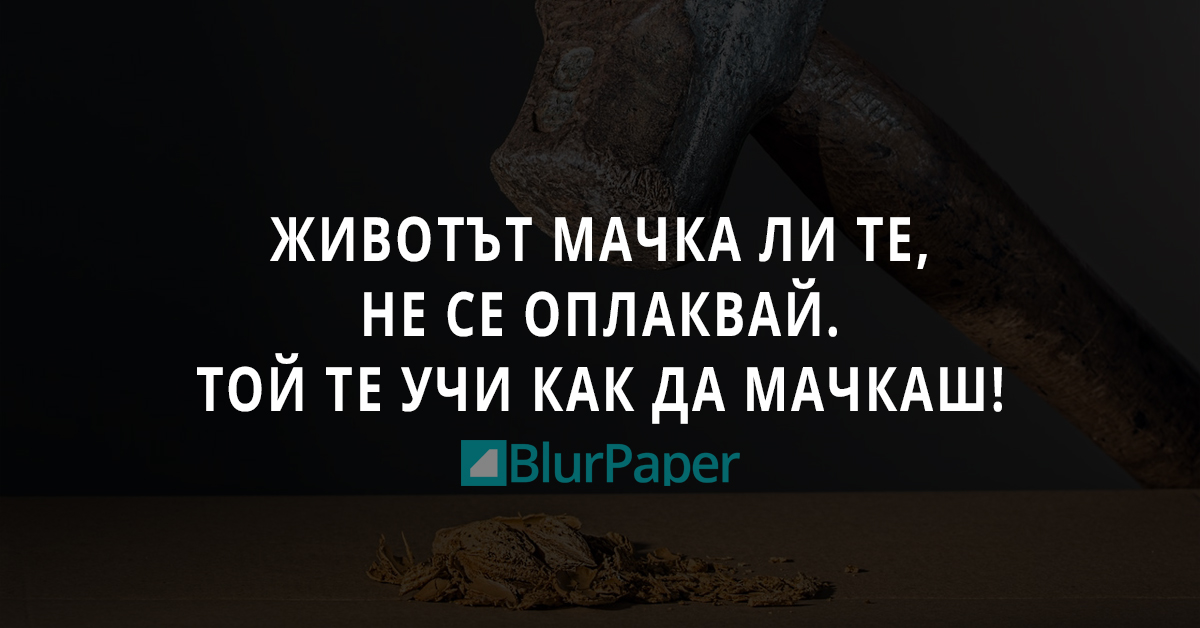 Животът мачка ли те, не се оплаквай. Той те учи как да мачкаш