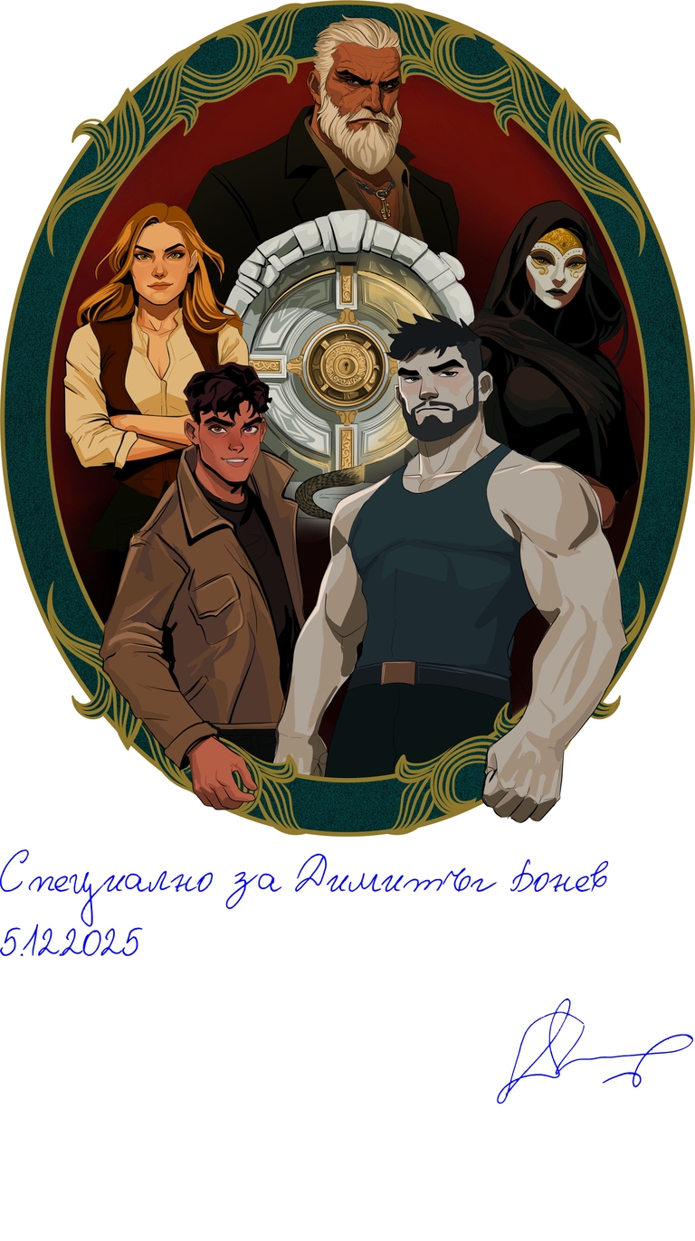 Легендите на Елдърби - Трезорът на Безкрайно Интересните Неща - Characters - Подписана илюстрация за Димитър Бонев
